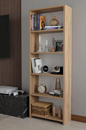 Alpa Ev Mobilya 5 Raflı Kitaplık, Modern Çok Amaçlı Ahşap Ofis – Salon – Mutfak Rafı ,Dolap