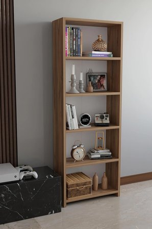 Alpa Ev Mobilya 5 Raflı Kitaplık, Modern Çok Amaçlı Ahşap Ofis – Salon – Mutfak Rafı ,Dolap
