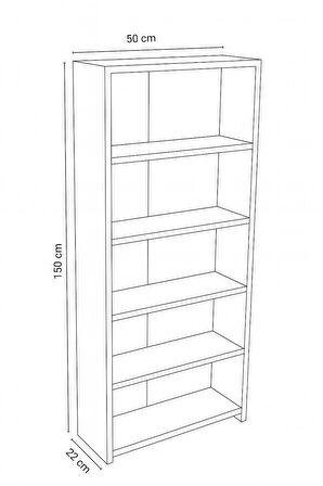 Alpa Ev Mobilya 5 Raflı Kitaplık, Modern Çok Amaçlı Ahşap Ofis – Salon – Mutfak Rafı ,Dolap