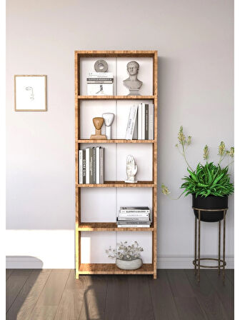 Alpa Ev Mobilya 5 Raflı Kitaplık, Modern Çok Amaçlı Ahşap Ofis – Salon – Mutfak Rafı ,Dolap