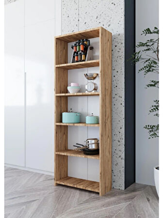 Alpa Ev Mobilya 5 Raflı Kitaplık, Modern Çok Amaçlı Ahşap Ofis – Salon – Mutfak Rafı ,Dolap