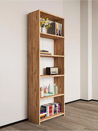 Alpa Ev Mobilya 5 Raflı Kitaplık, Modern Çok Amaçlı Ahşap Ofis – Salon – Mutfak Rafı ,Dolap