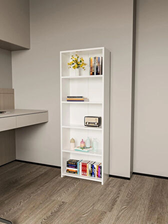 Alpa Ev Mobilya 5 Raflı Kitaplık, Modern Çok Amaçlı Ahşap Ofis – Salon – Mutfak Rafı ,Dolap
