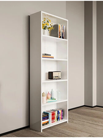 Alpa Ev Mobilya 5 Raflı Kitaplık, Modern Çok Amaçlı Ahşap Ofis – Salon – Mutfak Rafı ,Dolap