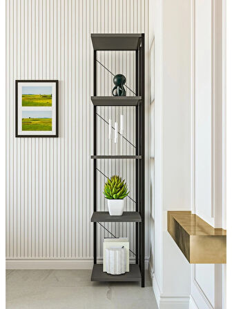 Alpa Ev Mobilya 5 Katlı Kare Raflı Metal Köşe Raf, Dekoratif Kitaplık ve Saksılık ,Modern Endüstriyel Tasarım