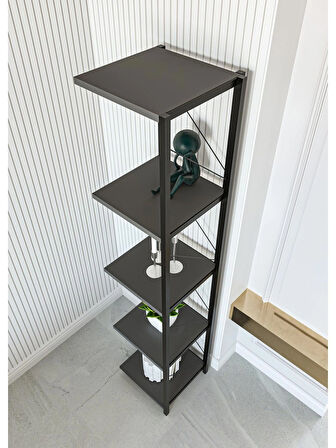 Alpa Ev Mobilya 5 Katlı Kare Raflı Metal Köşe Raf, Dekoratif Kitaplık ve Saksılık ,Modern Endüstriyel Tasarım