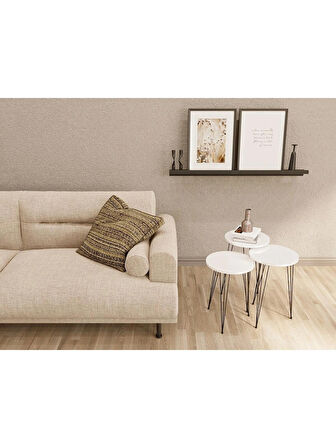 Alpa Ev Mobilya Yuvarlak 3’lü Zigon Sehpa Seti ,Yuvarlak Suntalam Üst – Siyah Metal Tel Ayaklı Modern Yan Sehpa