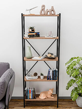 Alpa Ev Mobilya 5 Katlı Metal Kitaplık ,Modern Endüstriyel Raf Ünitesi, Dekoratif Açık Raflı Kitaplık, Ofis ve Salon Düzenleyici 150 cm