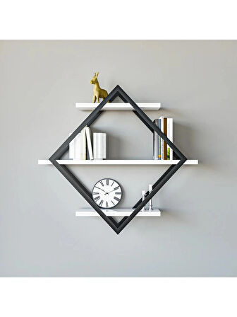 Alpa Ev Mobilya Baklava Desenli 3 Katlı Duvar Rafı ,Metal Çerçeveli Dekoratif Kitaplık, Modern Duvar Rafı, Salon ve Ofis Duvar Dekoru