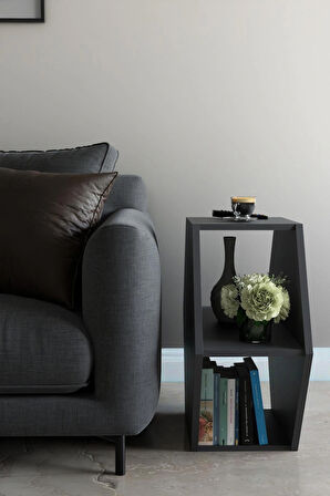 Alpa Ev Mobilya Altıgen Tasarım Yan Sehpa ,Modern Koltuk Yanı Sehpa, Dekoratif Kitaplık, Çok Amaçlı Salon Sehpası