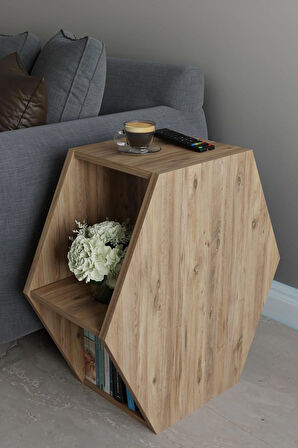 Alpa Ev Mobilya Altıgen Tasarım Yan Sehpa ,Modern Koltuk Yanı Sehpa, Dekoratif Kitaplık, Çok Amaçlı Salon Sehpası