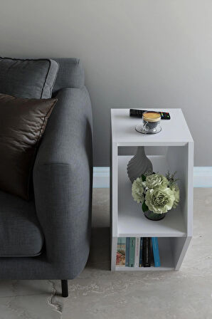 Alpa Ev Mobilya Altıgen Tasarım Yan Sehpa ,Modern Koltuk Yanı Sehpa, Dekoratif Kitaplık, Çok Amaçlı Salon Sehpası