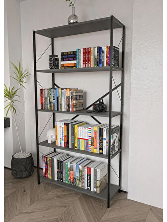 Alpa Ev Mobilya Metal Kitaplık 5 Raflı Ev Ofis Rafı – Çok Amaçlı Geniş Raflı Dosya ve Kitap Düzenleyici