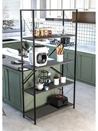 Alpa Ev Mobilya Metal Kitaplık 5 Raflı Ev Ofis Rafı – Çok Amaçlı Geniş Raflı Dosya ve Kitap Düzenleyici