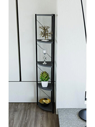 Alpa Ev Mobilya Üçgen Köşe Raf Metal Gövdeli 5 Raflı Dekoratif Kitaplık ,Çok Amaçlı Köşe Raf Ünitesi