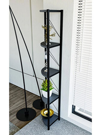 Alpa Ev Mobilya Üçgen Köşe Raf Metal Gövdeli 5 Raflı Dekoratif Kitaplık ,Çok Amaçlı Köşe Raf Ünitesi