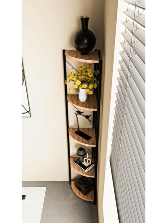 Alpa Ev Mobilya Üçgen Köşe Raf Metal Gövdeli 5 Raflı Dekoratif Kitaplık ,Çok Amaçlı Köşe Raf Ünitesi