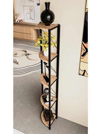 Alpa Ev Mobilya Üçgen Köşe Raf Metal Gövdeli 5 Raflı Dekoratif Kitaplık ,Çok Amaçlı Köşe Raf Ünitesi