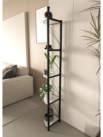 Alpa Ev Mobilya Üçgen Köşe Raf Metal Gövdeli 5 Raflı Dekoratif Kitaplık ,Çok Amaçlı Köşe Raf Ünitesi