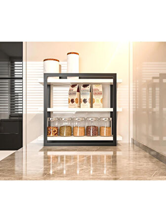 Alpa Ev Mobilya 3 Katlı Metal Çerçeveli Mutfak Organizer ,Baharatlık, Kahve Köşesi ve Tezgah Üstü Düzenleyici