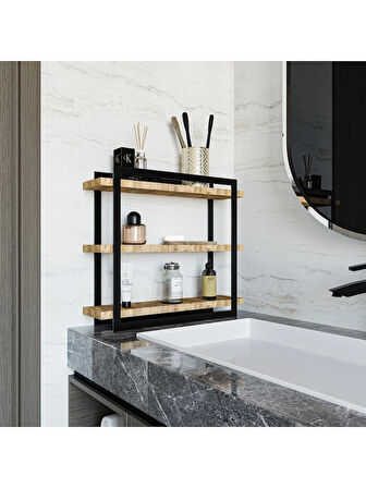 Alpa Ev Mobilya 3 Katlı Metal Çerçeveli Banyo Rafı, Modern Lavabo Üstü Tezgah Üstü Düzenleyici