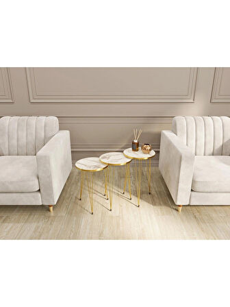 Alpa Ev Mobilya Gold Metal Ayaklı 3’lü Zigon Sehpa Seti Modern Yuvarlak Sehpa Takımı