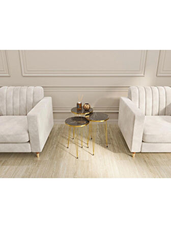 Alpa Ev Mobilya Gold Metal Ayaklı 3’lü Zigon Sehpa Seti Modern Yuvarlak Sehpa Takımı