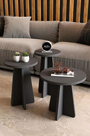 Alpa Ev Mobilya Mantar Sehpa 3’lü Zigon Sehpa Seti – İskandinav Stil Modern Salon Sehpası