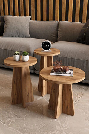 Alpa Ev Mobilya Mantar Sehpa 3’lü Zigon Sehpa Seti – İskandinav Stil Modern Salon Sehpası