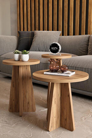 Alpa Ev Mobilya Mantar Sehpa 3’lü Zigon Sehpa Seti – İskandinav Stil Modern Salon Sehpası