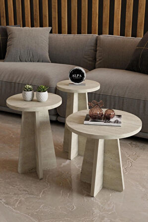 Alpa Ev Mobilya Mantar Sehpa 3’lü Zigon Sehpa Seti – İskandinav Stil Modern Salon Sehpası