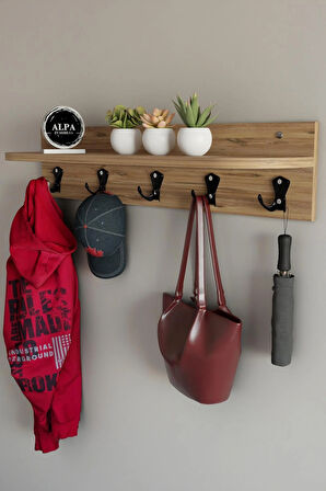 Raflı 5 Askılı Portmanto Duvar Askılığı, Elbise Askılığı, Modern Tasarım Organizer Askılık