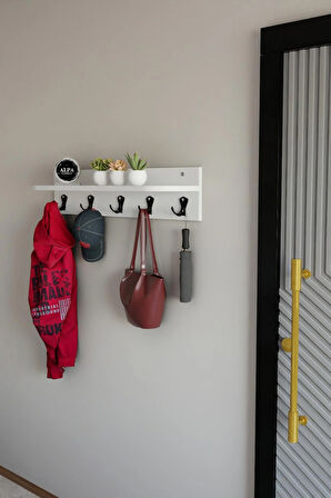 Raflı 5 Askılı Portmanto Duvar Askılığı, Elbise Askılığı, Modern Tasarım Organizer Askılık