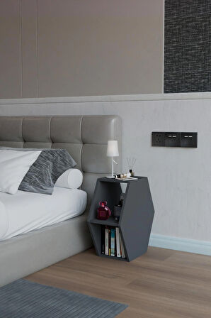 Alpa Ev Mobilya Altıgen Komodin, Modern Yatak Odası Başucu Sehpası, Dekoratif Kitaplık,Raflı Komodin