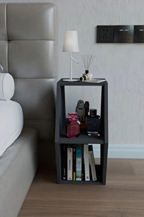 Alpa Ev Mobilya Altıgen Komodin, Modern Yatak Odası Başucu Sehpası, Dekoratif Kitaplık,Raflı Komodin