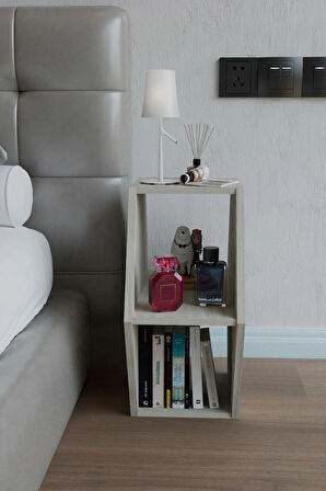 Alpa Ev Mobilya Altıgen Komodin, Modern Yatak Odası Başucu Sehpası, Dekoratif Kitaplık,Raflı Komodin