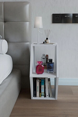 Alpa Ev Mobilya Altıgen Komodin, Modern Yatak Odası Başucu Sehpası, Dekoratif Kitaplık,Raflı Komodin