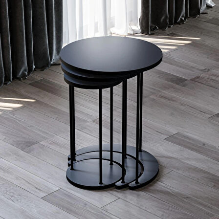 Alpa Ev Mobilya Ay 3’lü Yuvarlak Zigon Sehpa Seti, Modern Metal Ayaklı C Model Şık Yan Sehpa 