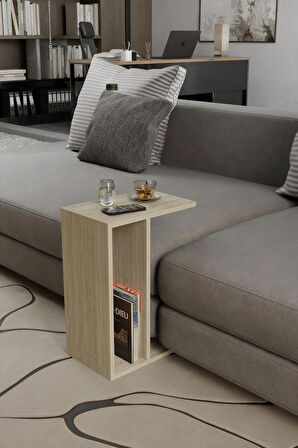 Alpa Ev Mobilya C Tasarım Koltuk Yanı Sehpa – Kitaplıklı, Modern Laptop & Kahve Sehpası, 45x65 cm
