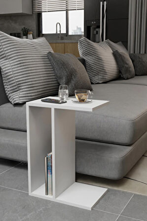 Alpa Ev Mobilya C Tasarım Koltuk Yanı Sehpa – Kitaplıklı, Modern Laptop & Kahve Sehpası, 45x65 cm