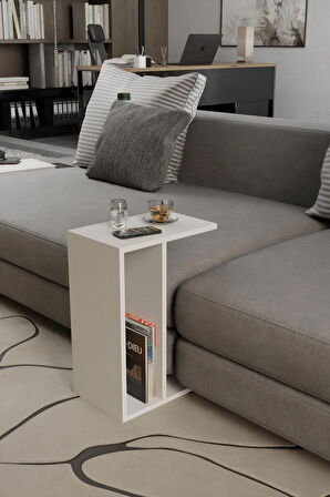 Alpa Ev Mobilya C Tasarım Koltuk Yanı Sehpa – Kitaplıklı, Modern Laptop & Kahve Sehpası, 45x65 cm