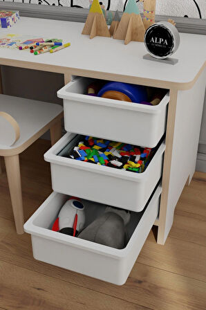 Alpa Ev Mobilya 3 Sepetli Çocuk Masa Sandalye Takımı – Yaz Sil Aktivite Masası, Bulut Sandalye, Ergonomik