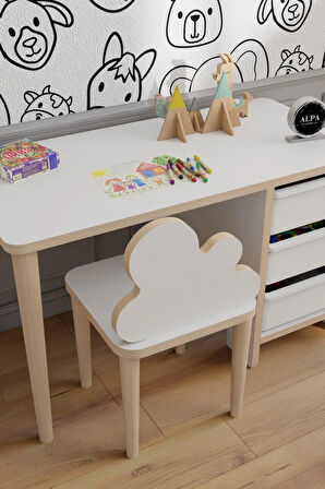 Alpa Ev Mobilya 3 Sepetli Çocuk Masa Sandalye Takımı – Yaz Sil Aktivite Masası, Bulut Sandalye, Ergonomik