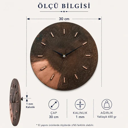 Copper Empire Zamanın Yankıları Duvar Saati 30 cm Bakır El Yapımı Patinalı