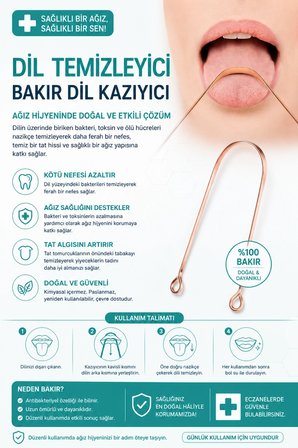 NORDMENDE Bakır Dil Temizleme Aparatı – Dil Temizleyici – Ağız Bakım Aparatı – Dil Kazıyıcı – Metal 