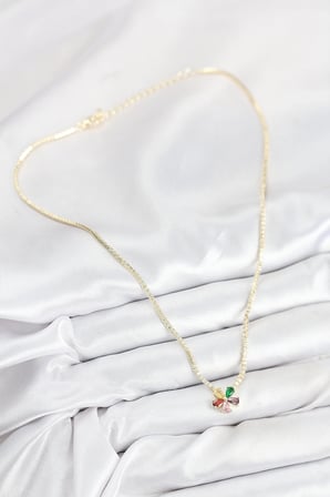 Pirinç Zirkon Taşlı Su Yolu Asorti Çiçek Model Gold Renk Kadın Kolye