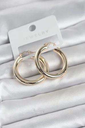 Gold Renk Pirinç Halka 30 mm Kadın Küpe