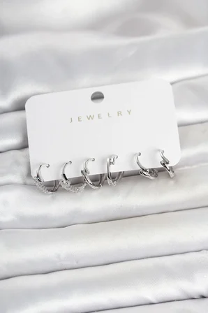 Pirinç Gümüş Renk Botega Model Kadın Küpe Seti