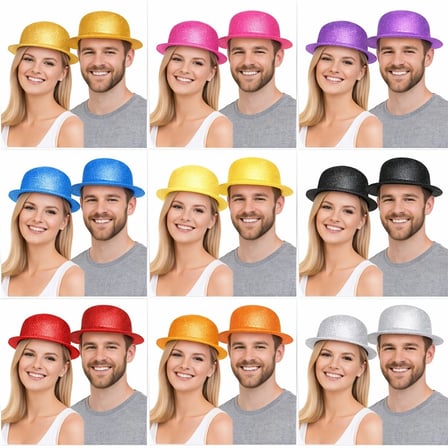Simli Melon Şapka 9’lu Set - 9 Renk Parti ve Kostüm Şapkası