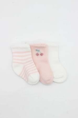 Cherry Girl 3'lü Penye Soket Çorap 10138 Ekru